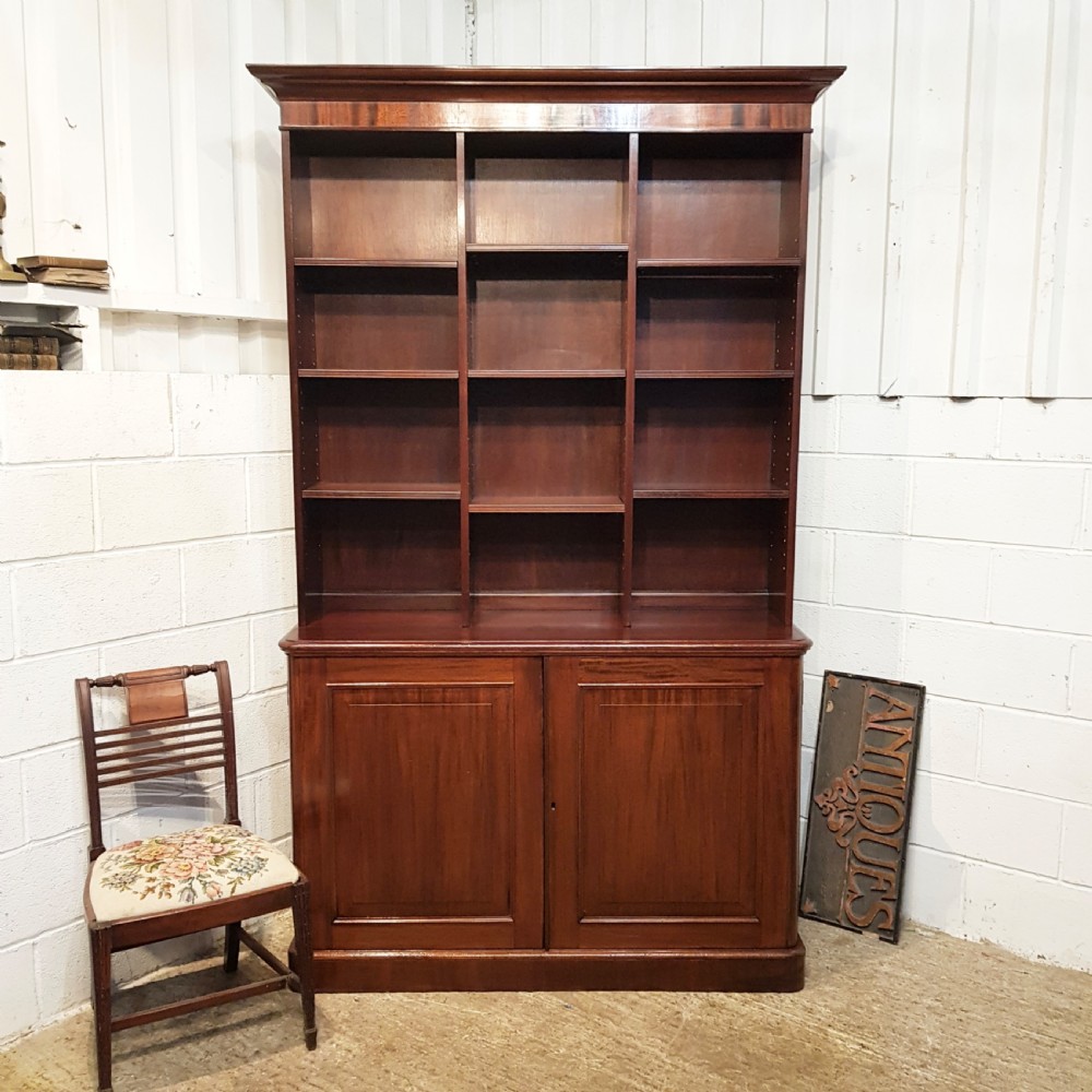 antique large victorian mahogany open bookcase on cupboard c1880