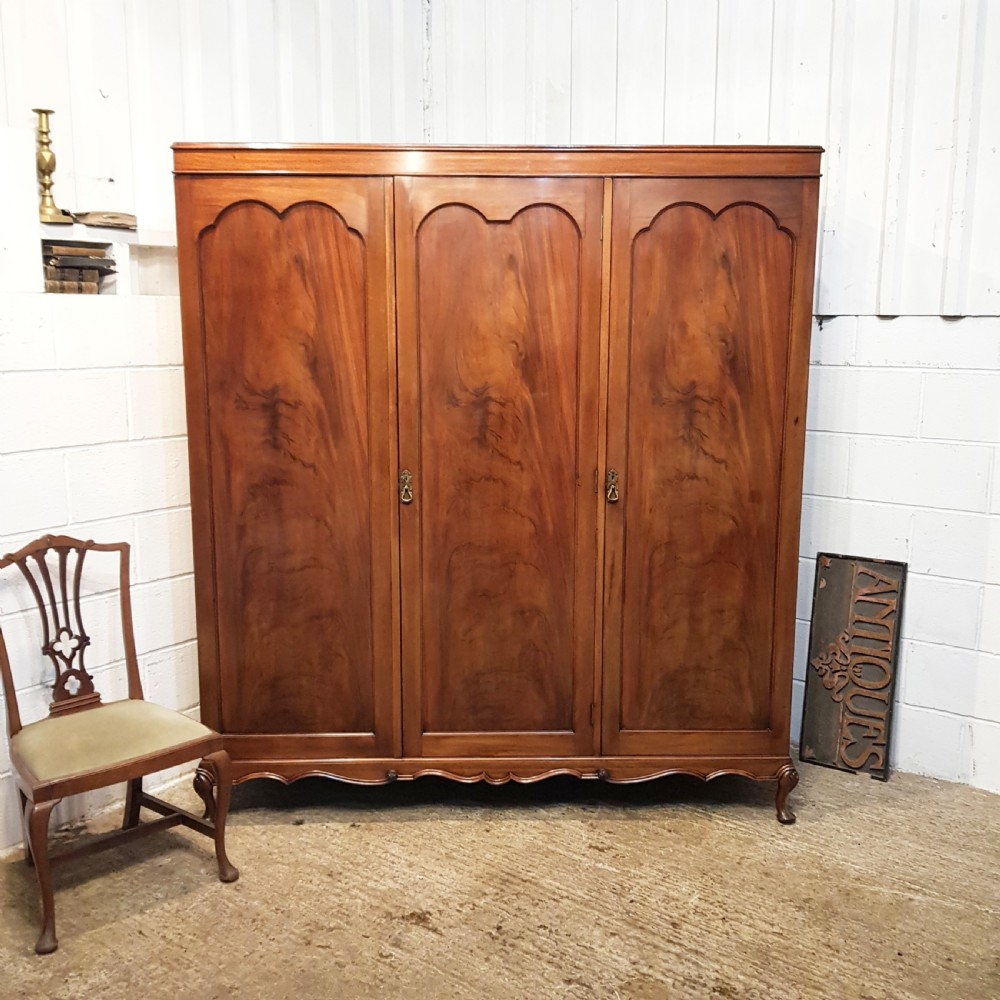 antique edwardian mahogany triple wardrobe c1900
