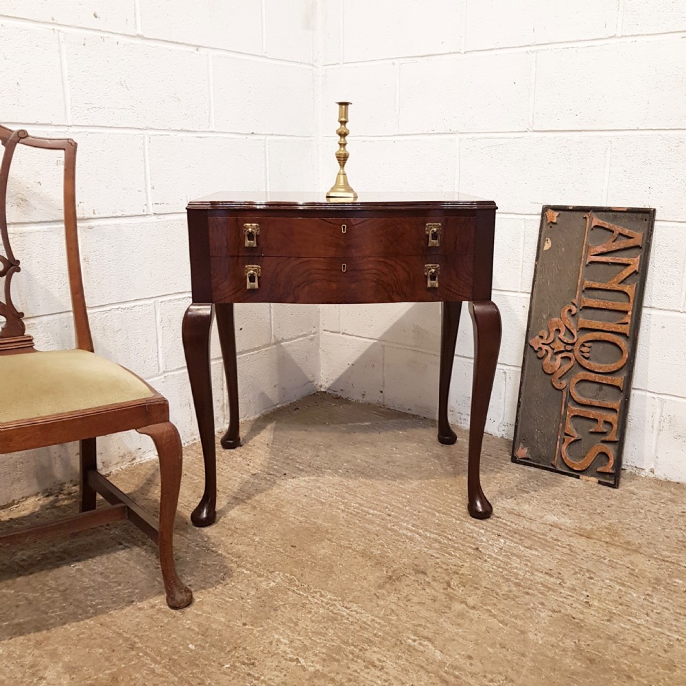 antique walnut serpentine fronted side table c1920