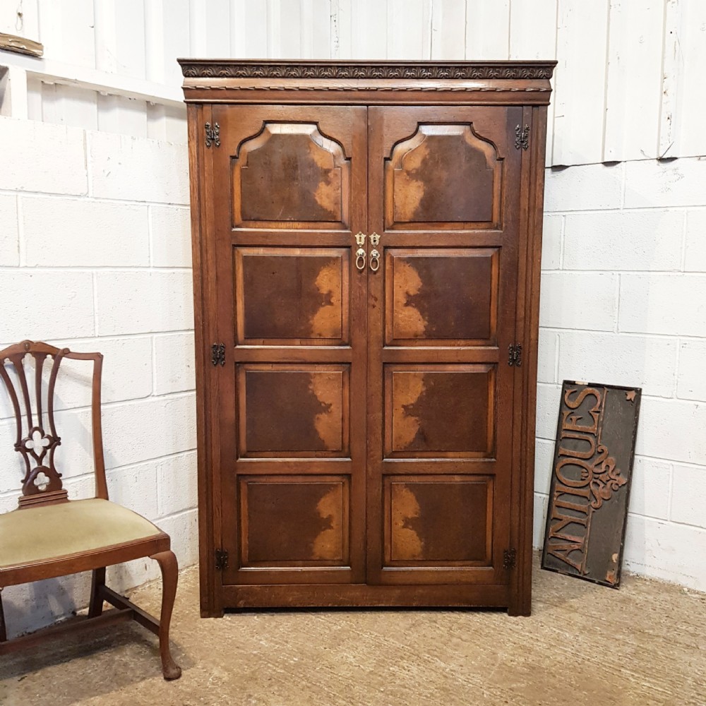 antique edwardian oak burr walnuy double wardrobe c1910