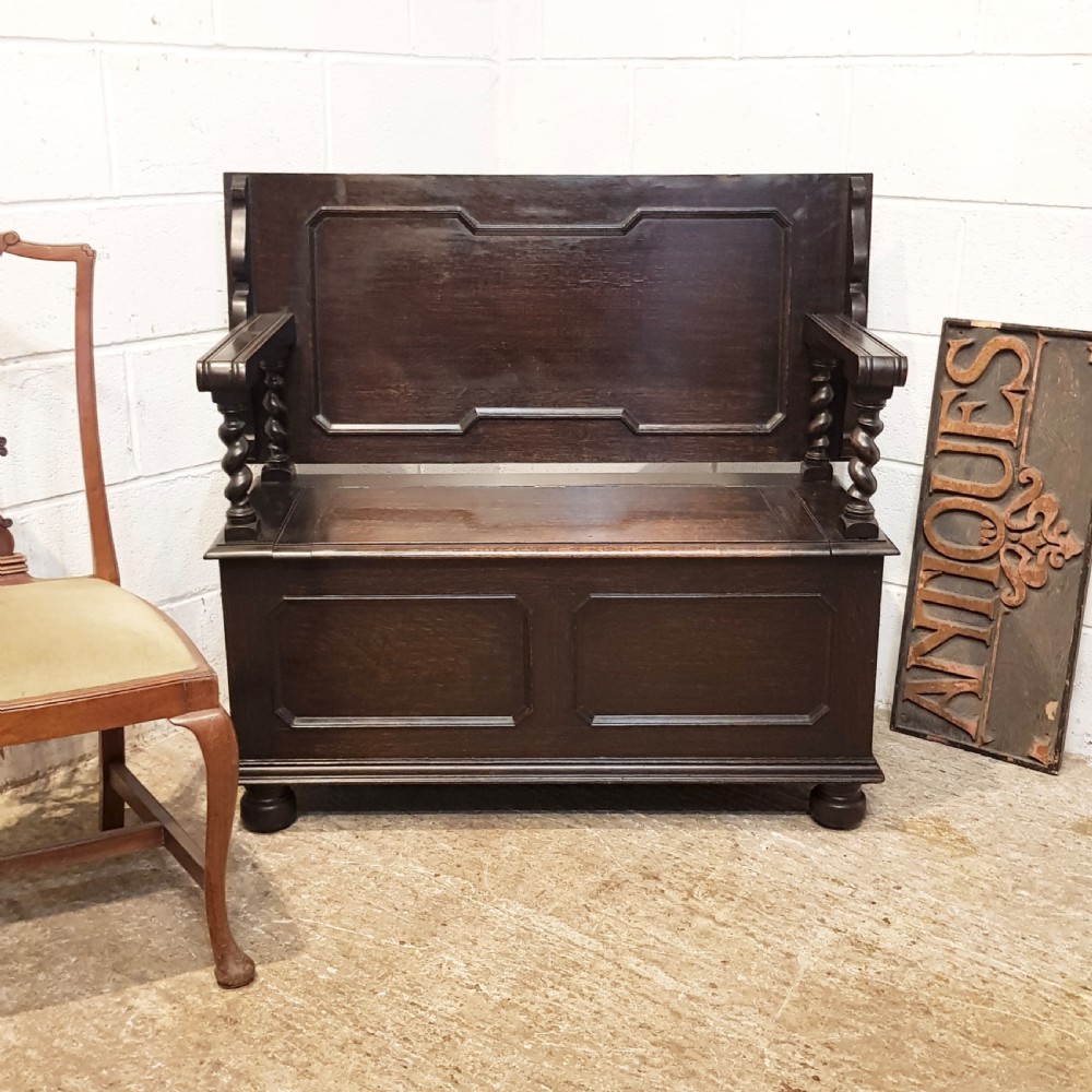 antique oak monks bench c1920