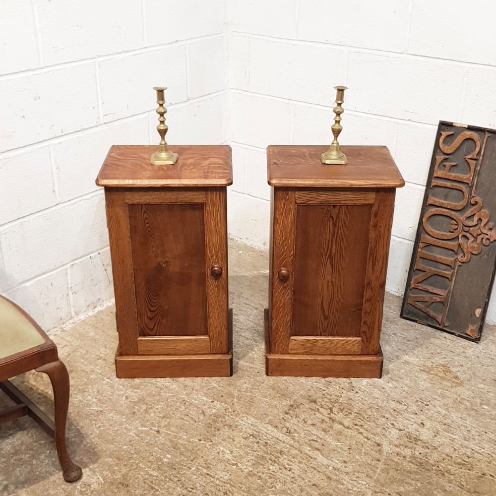 antique pair arts crafts oak bedside cabinets c1900