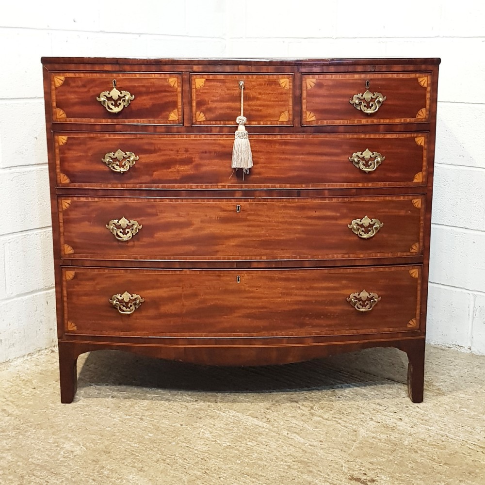 antique regency inlaid mahogany bow front chest of drawers c1820