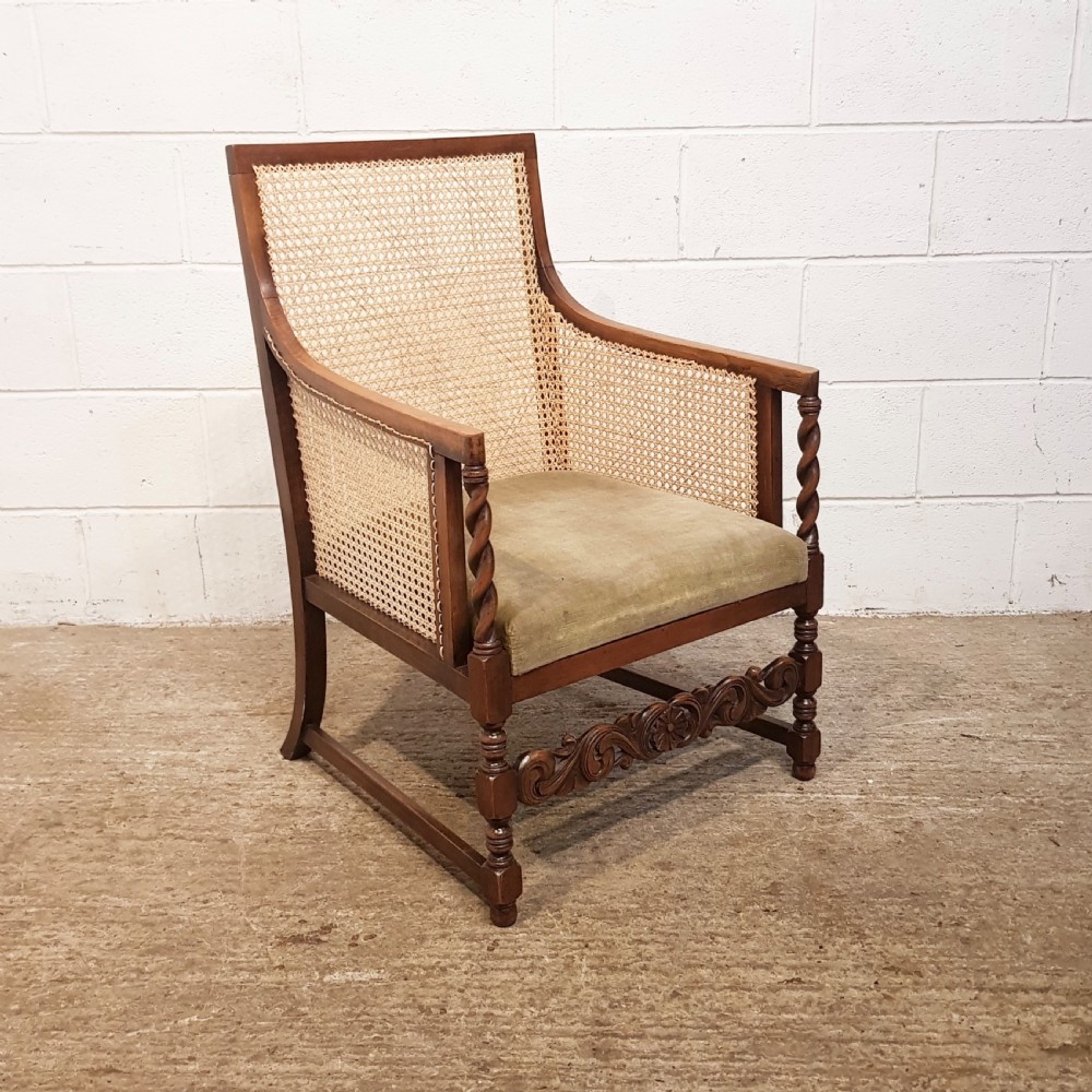 antique edwardian bergere oak armchair c1900