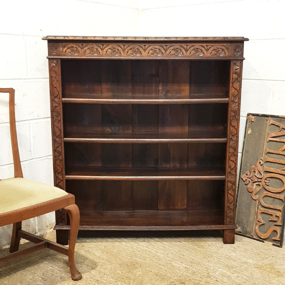 antique victorian carved oak open bookcase c1880