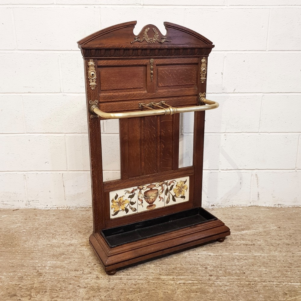 antique victorian oak brass umbrella stick stand c1880