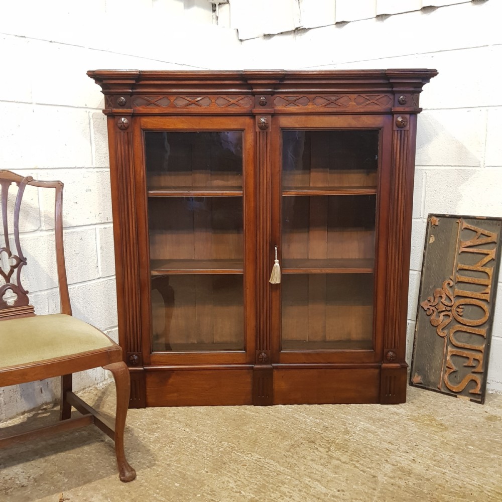 antique late victorian mahogany glazed bookcase c1890