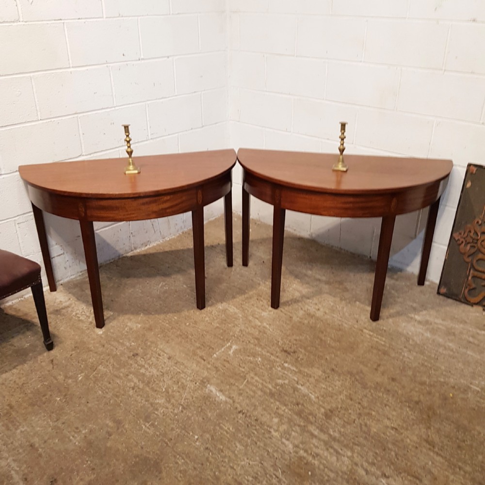 antique pair 18th century mahogany demi lune tables c1780