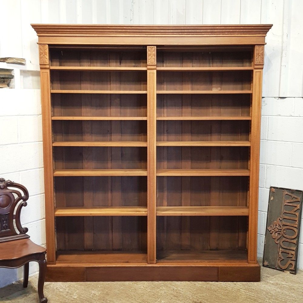 antique large arts crafts golden oak open bookcase c1900