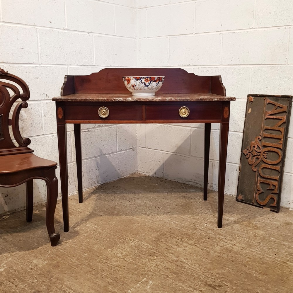 antique regency inlaid mahogany marble topped wash stand c1820