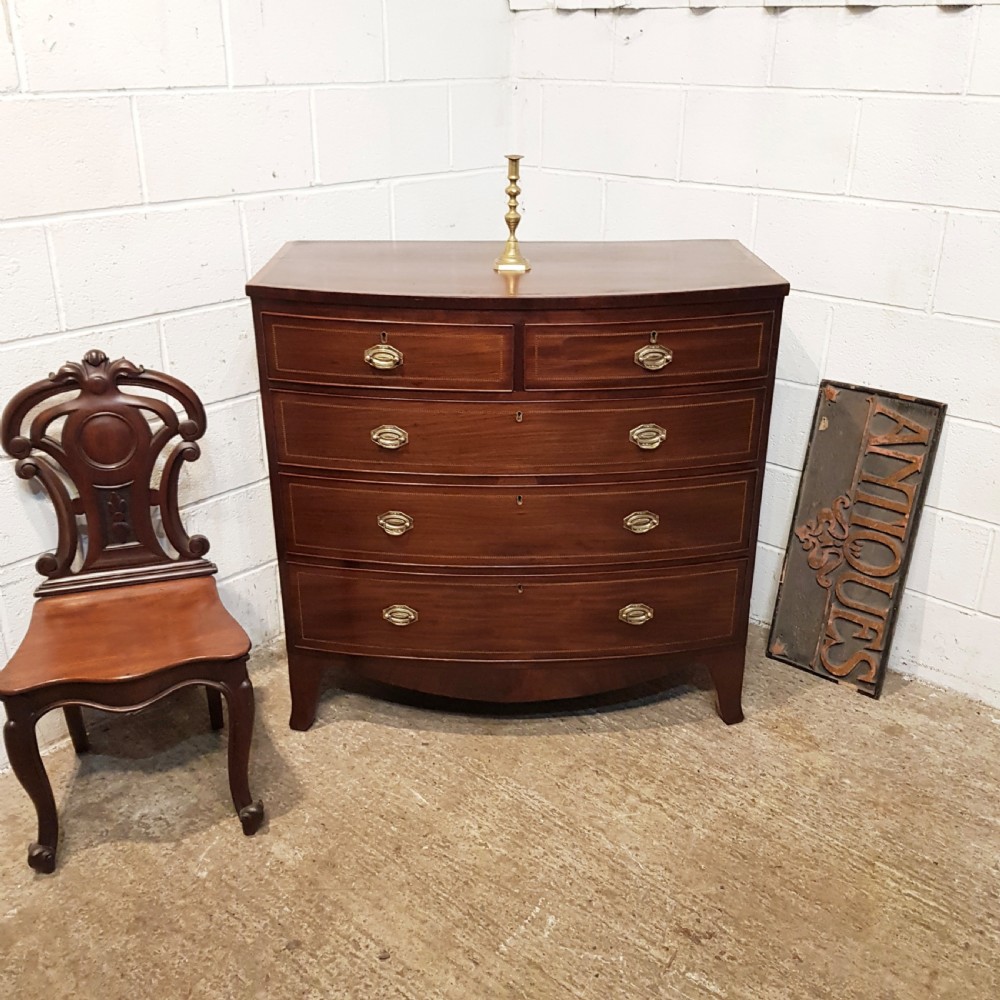 antique 18th century mahogany inlaid bow front chest of drawers c1780