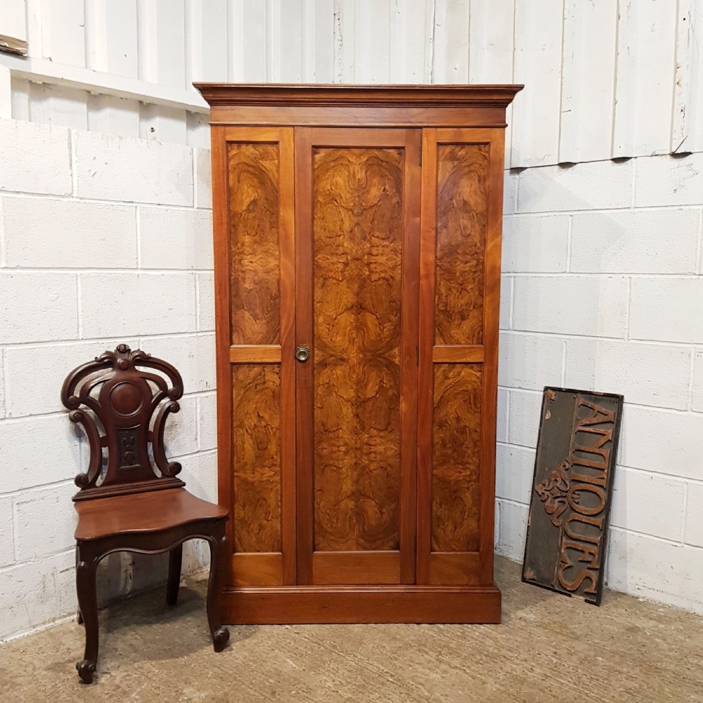 antique late victorian burr walnut single wardrobe c1890