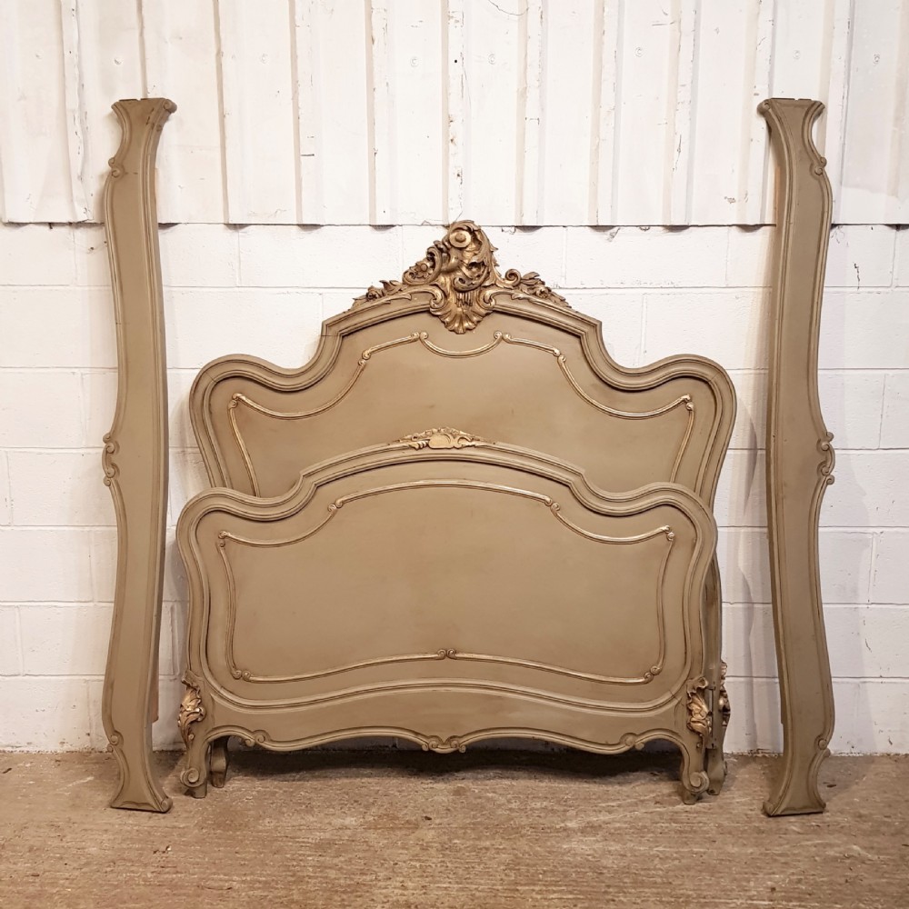 antique 19th century french painted walnuy double bed base c1880