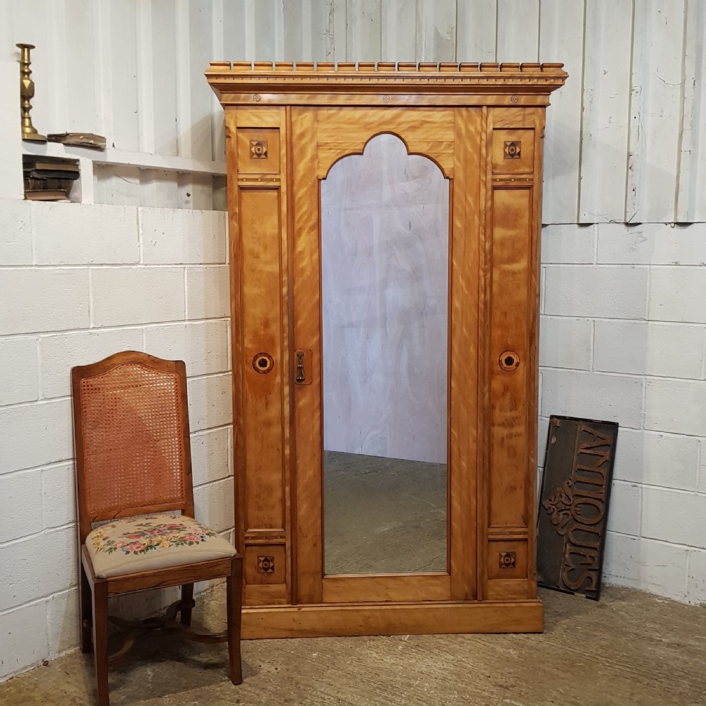 antique aesthetic satinwood inlaid wardrobe c1890