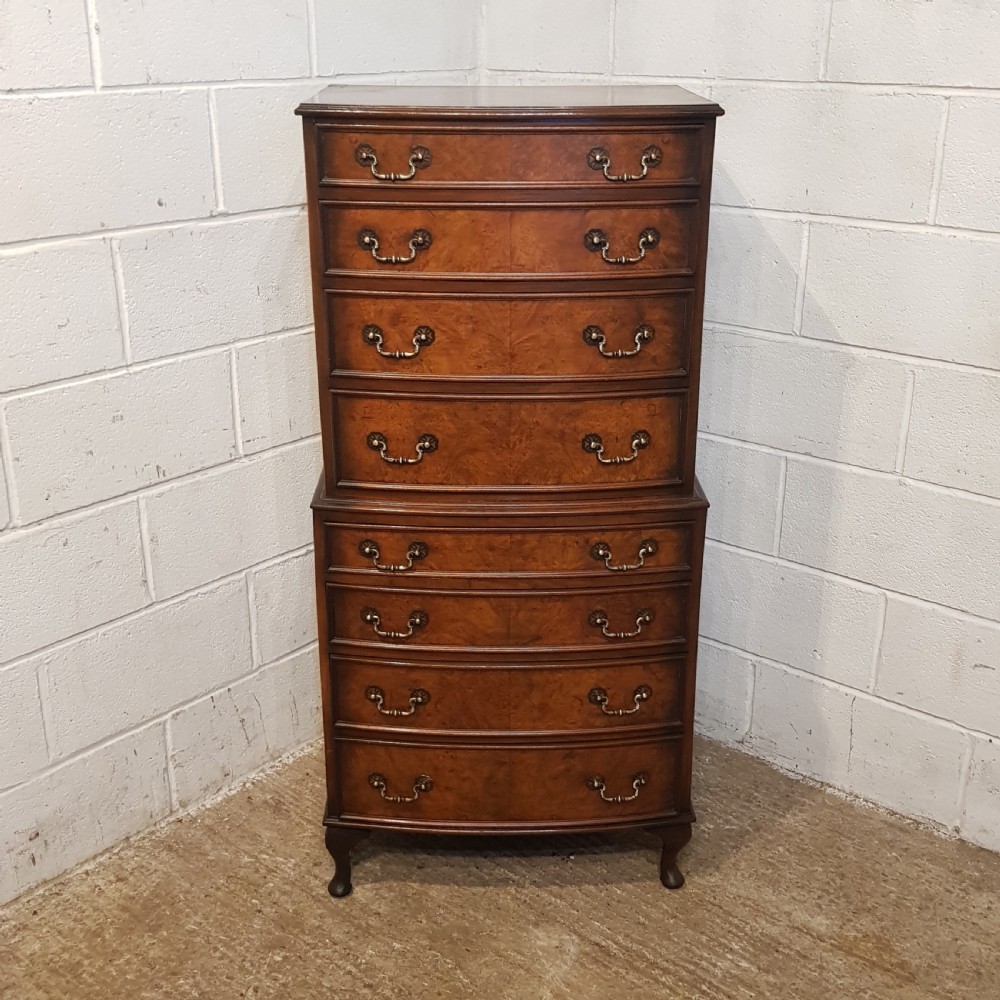 antique burr walnut chest on chest c1920