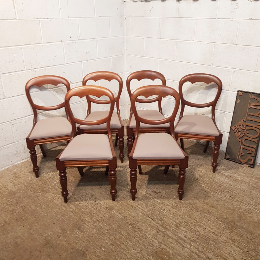 antique victorian set six mahogany balloon back chairs c1880