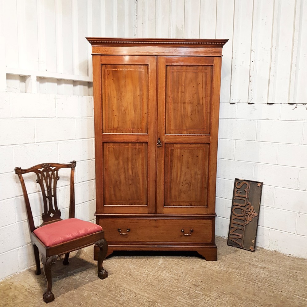 antique edwardian regency inlaid mahogany double wardrobe c1900