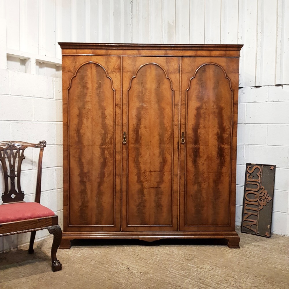 antique burr walnut triple wardrobe c1920