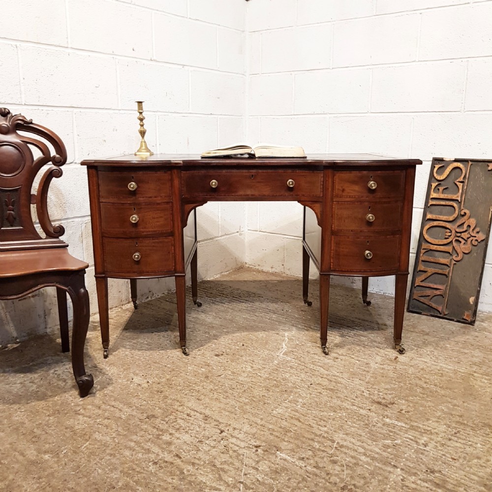 antique edwardian regency mahogany serpentine front writing desk c1900