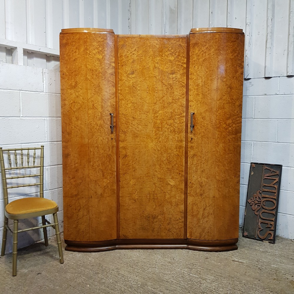 an art deco walnut triple wardrobe c1920