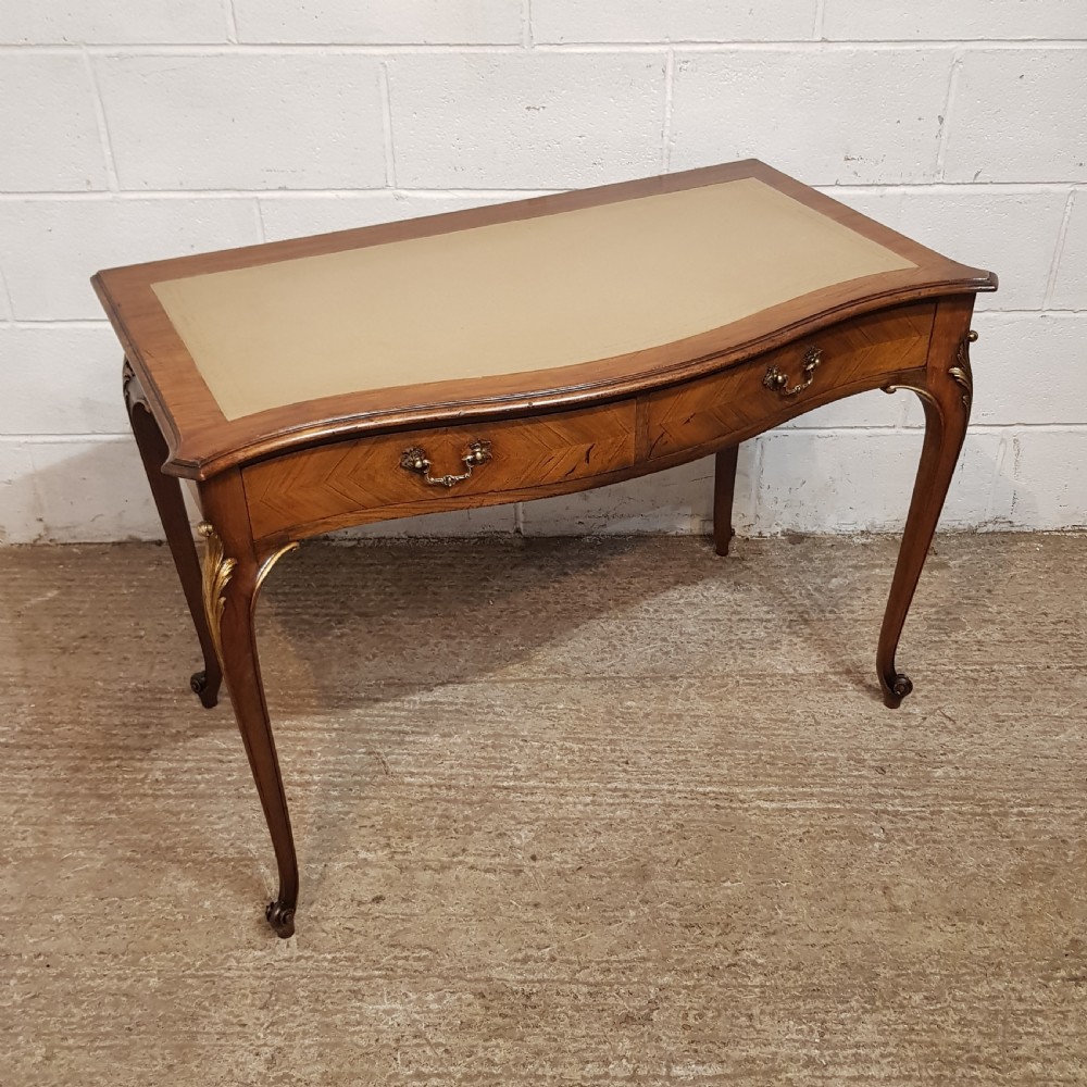 an antique walnut serpentine fronted writing table desk c1900