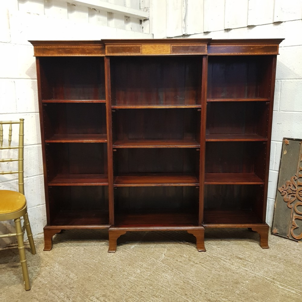 an edwardian mahogany breakfront open bookcase c1890
