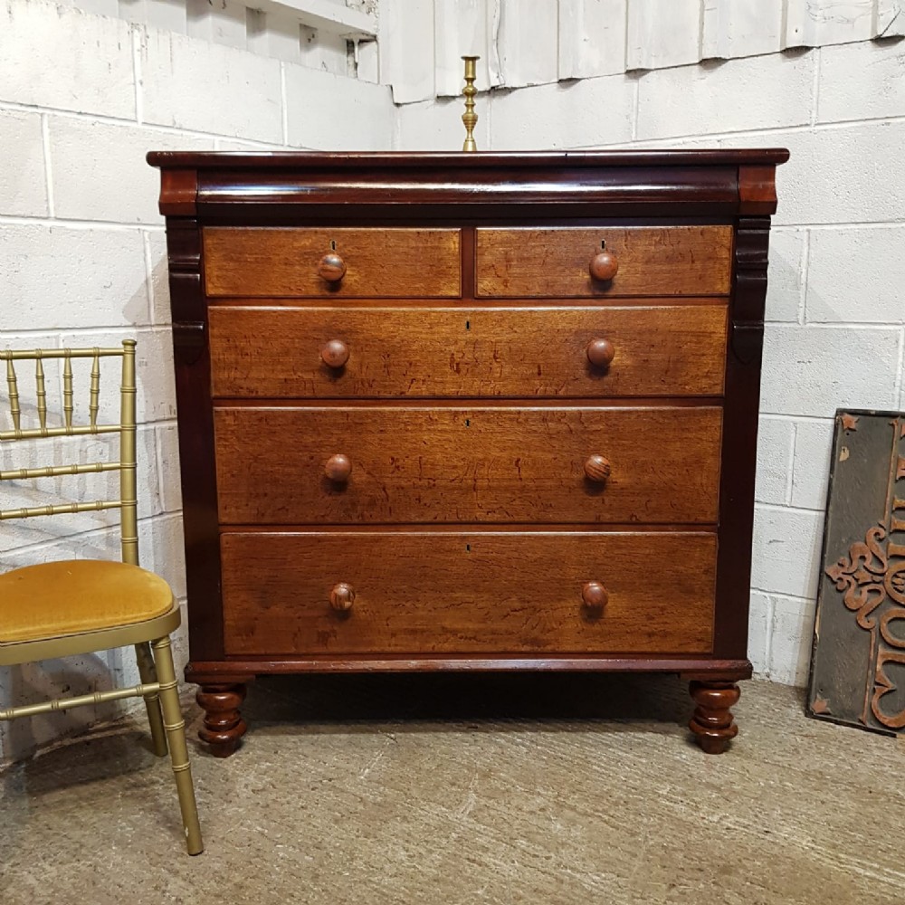 a victorian oak and mahogany 4 height chest of drawers with secret drawer c1880