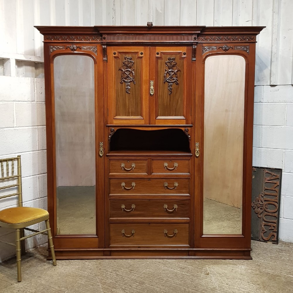 a late victorian mahogany triple wardrobe c1900