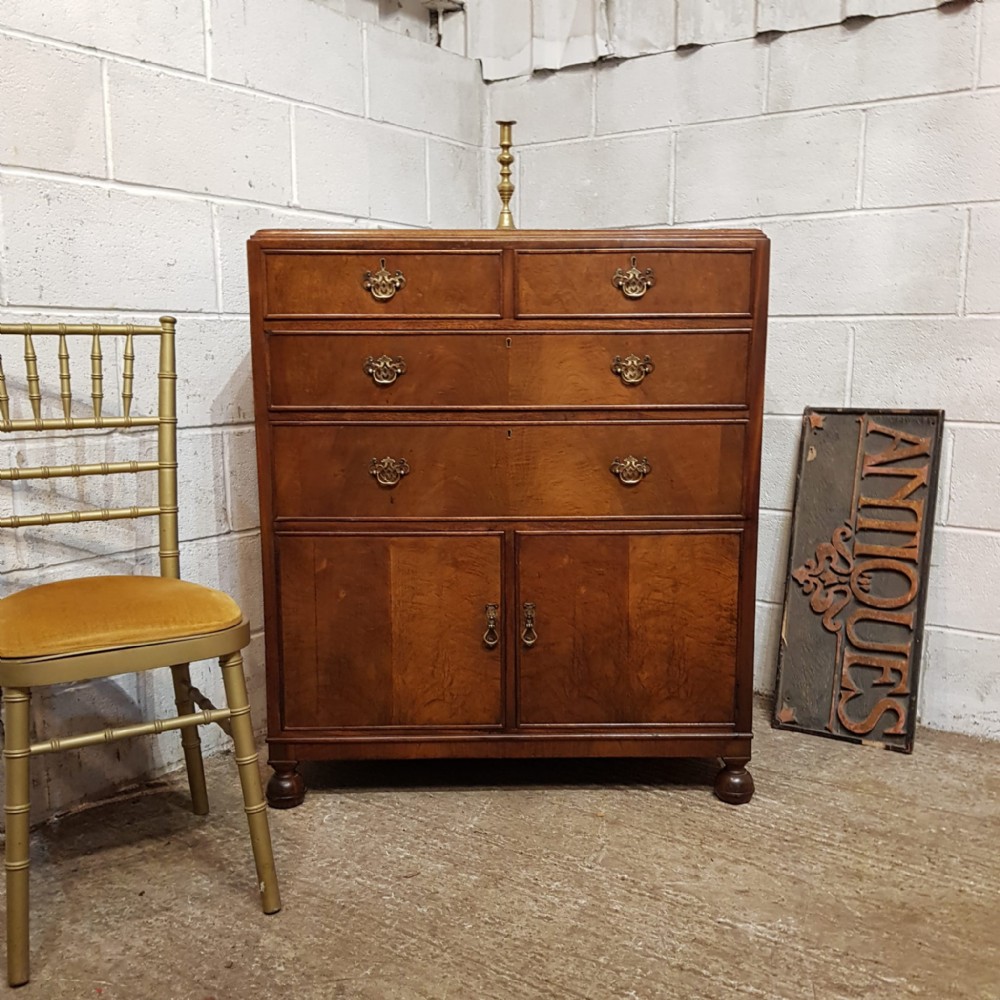 a burr walnut tallboy chest c1920