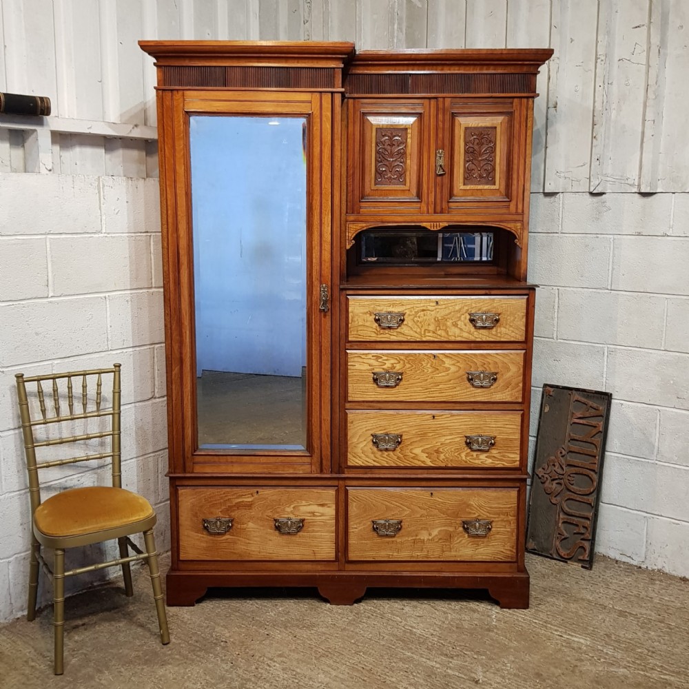 an edwardian walnut and ash combination wardrobe c1900