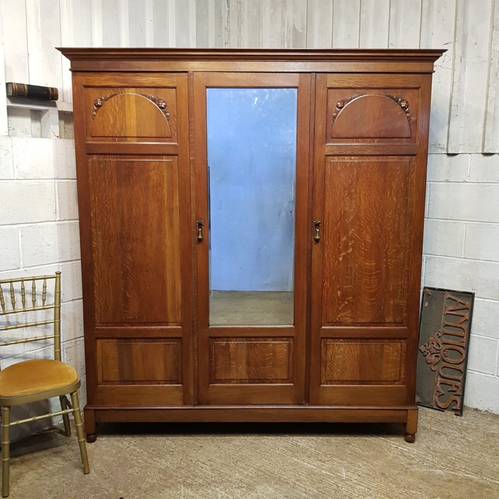 an oak arts crafts triple wardrobe c1900