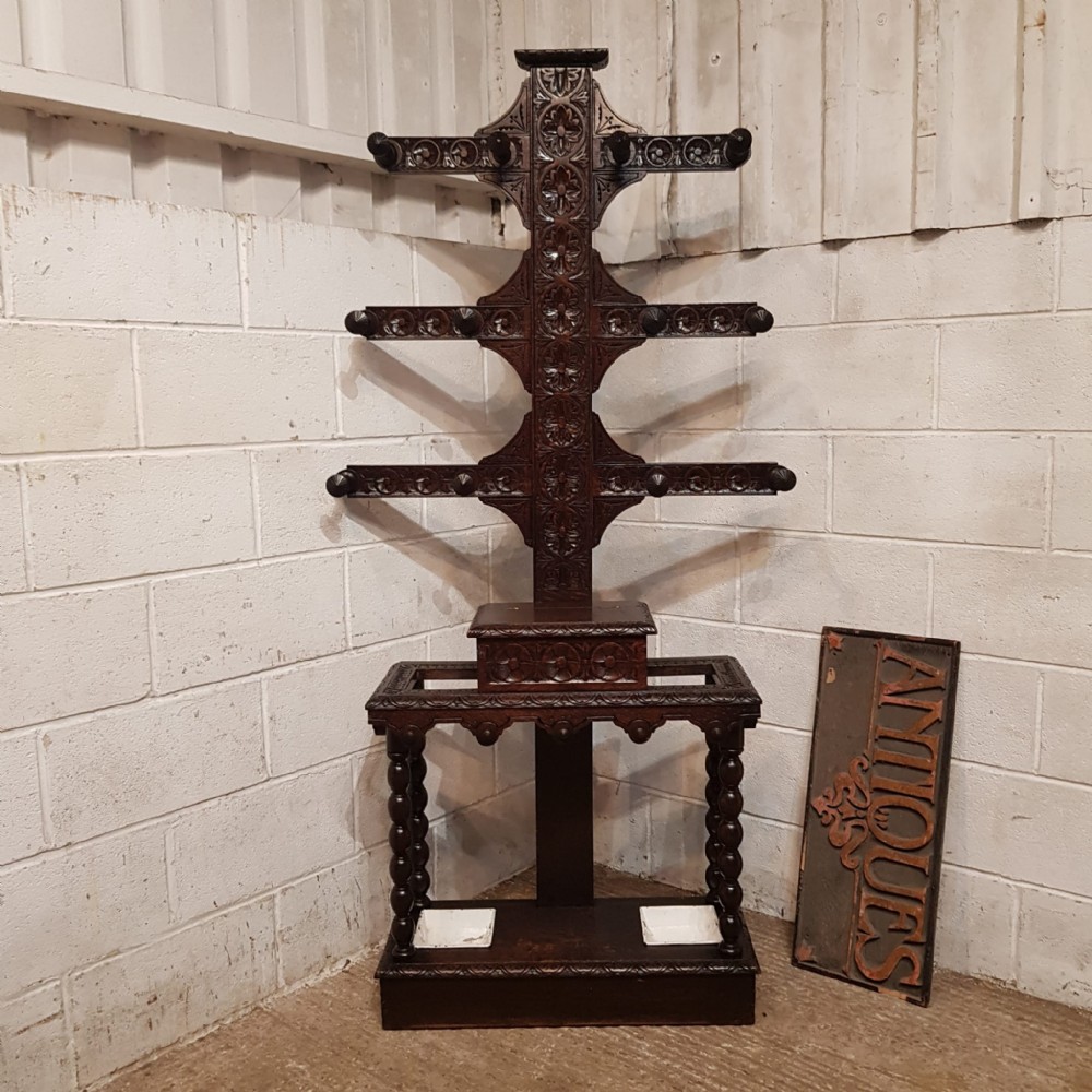 a victorian carved oak hall stand c1880