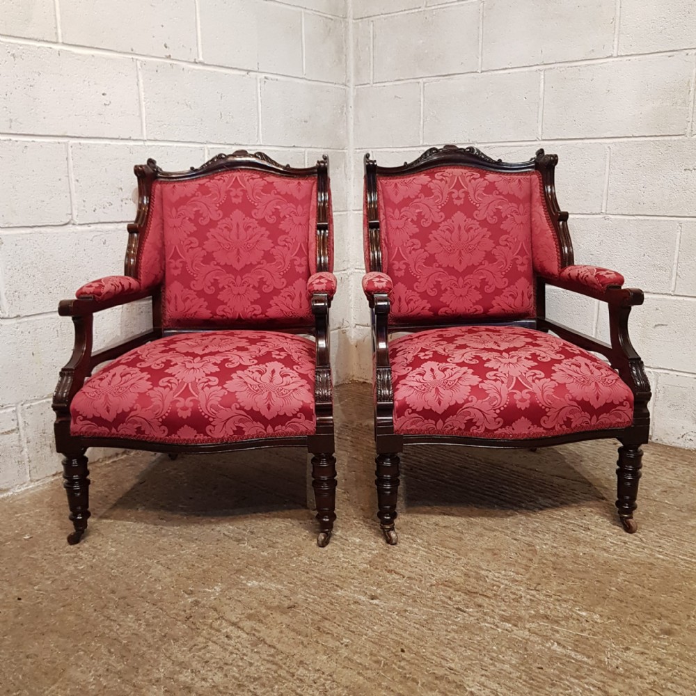 a pair of mahogany framed art nouveau tub chairs c1900