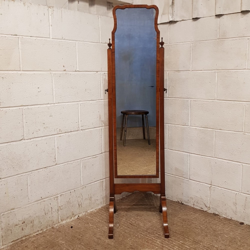 a walnut framed cheval mirror c1920
