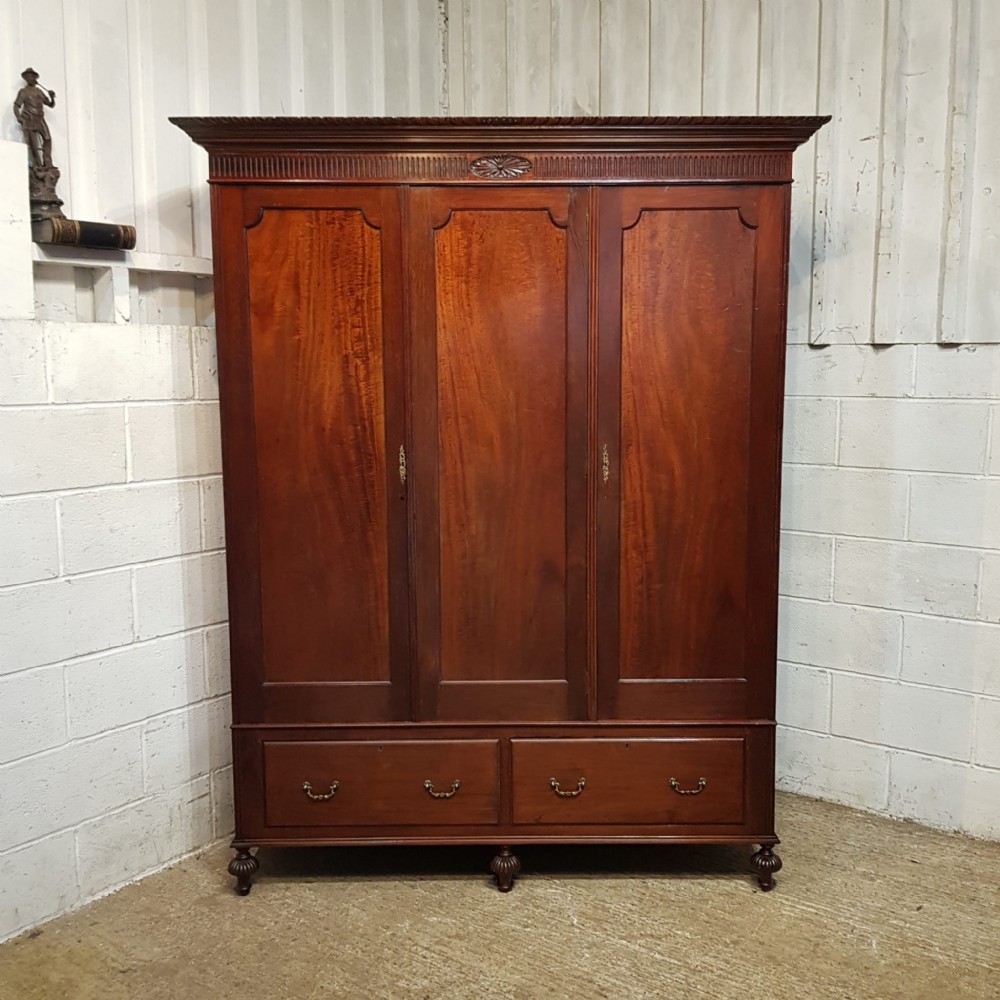 an edwardian mahogany chippendale revival triple wardrobe c1900