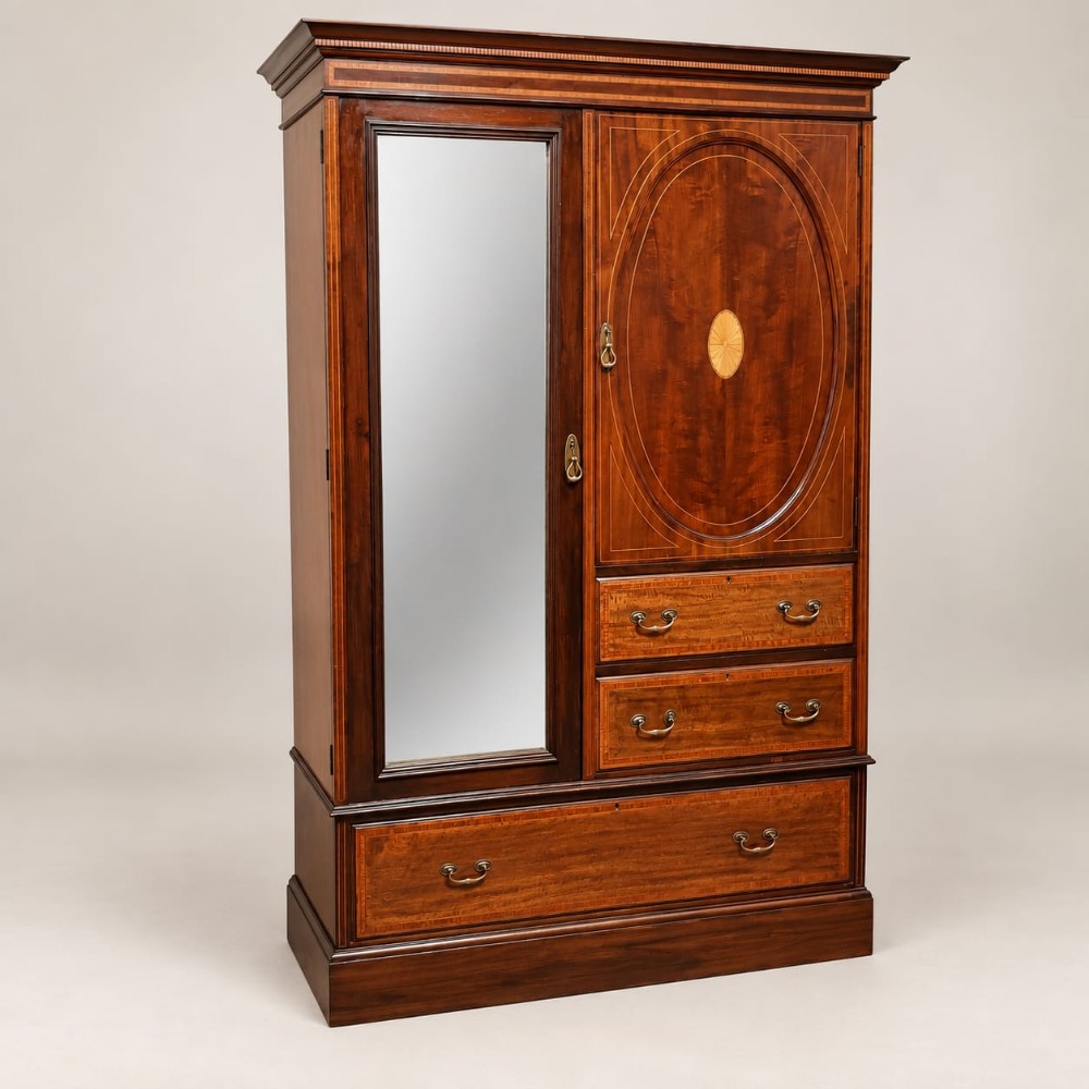 an edwardian mahogany combination wardrobe c1900