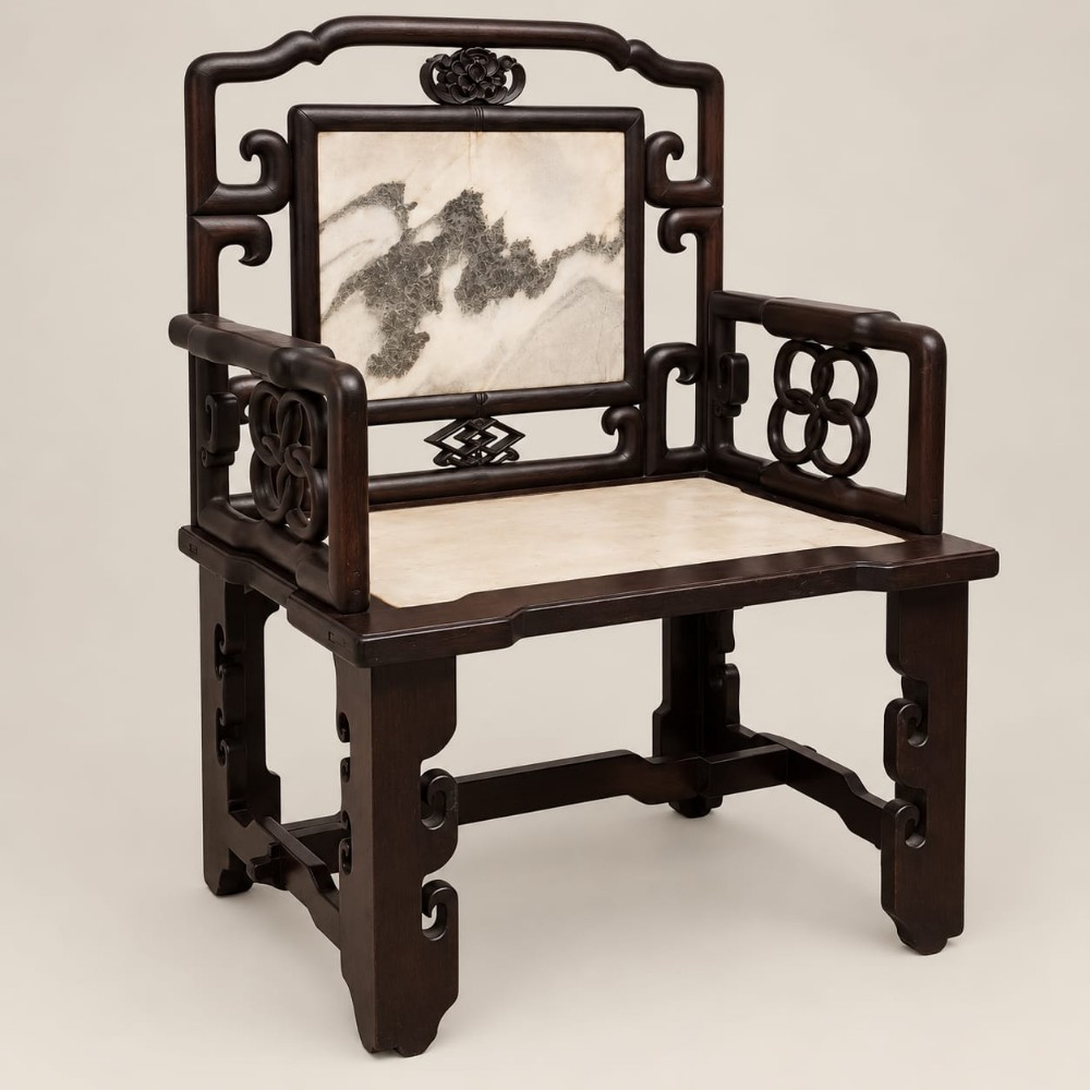 a chinese hardwood and marble chair c1900
