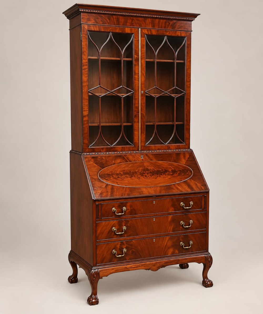 an edwardian mahogany chippendale revival bookcase bureau c1900