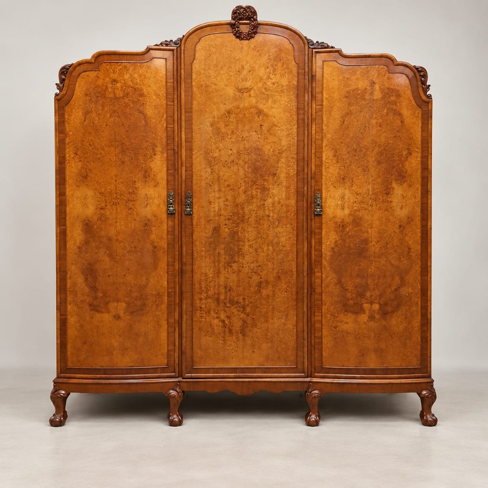 a burr walnut triple wardrobe c1920